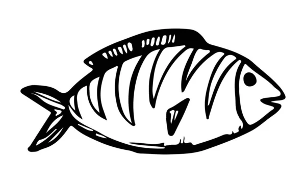 ベクトル魚のアイコン ロゴデザインテンプレート かわいい手は ウェブのための子供っぽい線形イラストを描きました — ストックベクタ