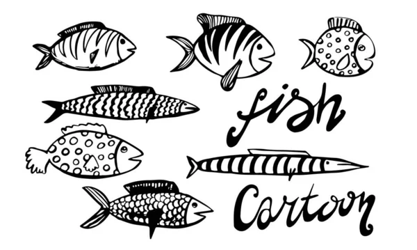 Vector Garabato Icono Pescado Plantilla Diseño Logotipo Lindo Dibujado Mano — Archivo Imágenes Vectoriales