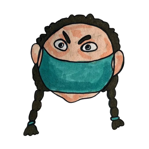 Kendilerini Virüsten Koruyan Tıbbi Maskeler Takan Insanların Çizimi Coronavirüs Salgını — Stok fotoğraf