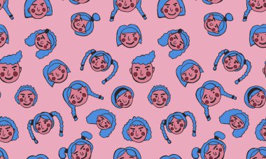 Çizgi film yüzlü vektör insanlar. El çizimi sanat illüstrasyonu. İnsani duygular belirlendi