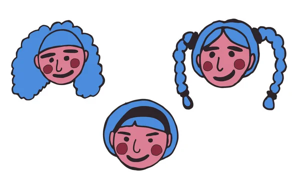 Vektorové Kreslených Tváří Ručně Kreslené Čáry Ilustrace Lidské Emoce Doodle — Stockový vektor