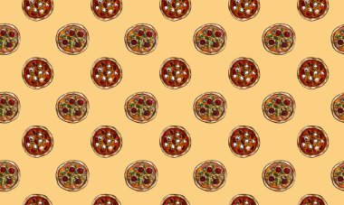 Suşi ile suluboya, beyaz arka planda pizza parçaları..