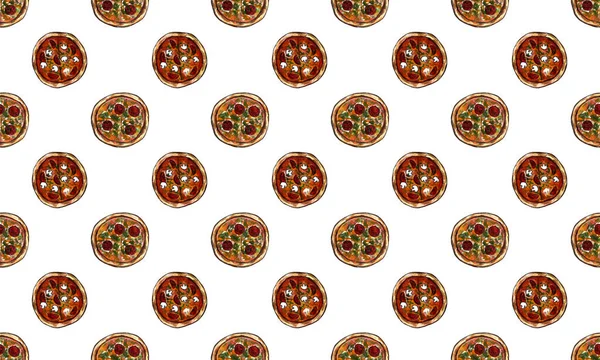 Conjunto Fast Food Aquarela Desenhada Mão Com Sushi Peças Pizza — Fotografia de Stock