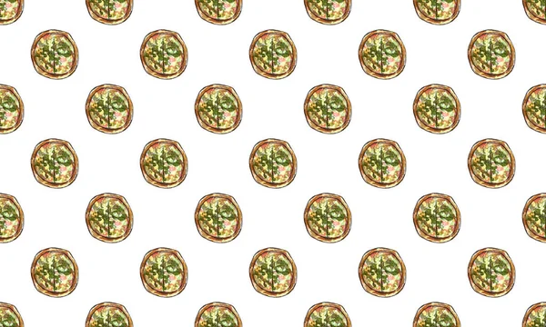 Set Acquerello Disegnato Mano Fast Food Con Sushi Pezzi Pizza — Foto Stock