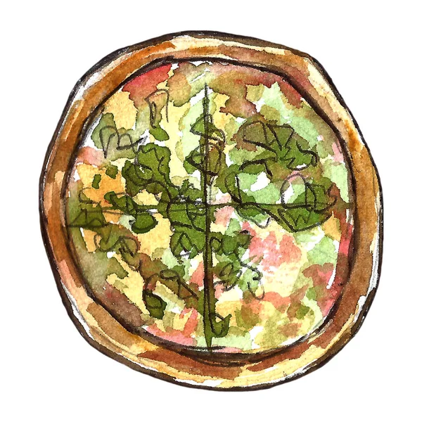 Handgezeichnetes Aquarell Fast Food Mit Sushi Pizzastücke Auf Weißem Hintergrund — Stockfoto