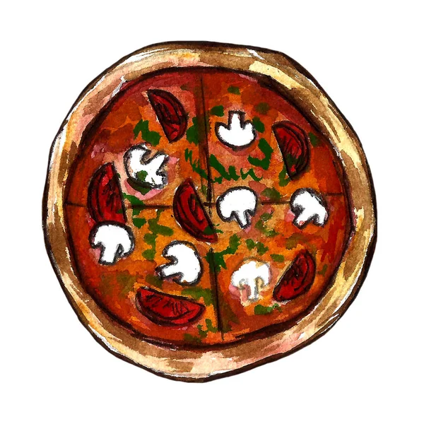 Set Acquerello Disegnato Mano Fast Food Con Sushi Pezzi Pizza — Foto Stock