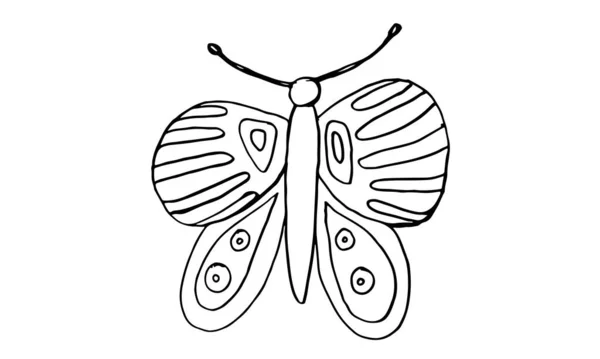 Prachtige Kleurrijke Vlinder Geïsoleerd Een Witte Achtergrond Handtekening Schets — Stockvector