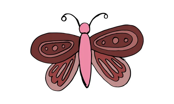 Hermosa Mariposa Colorida Aislada Sobre Fondo Blanco Dibujo Mano — Vector de stock