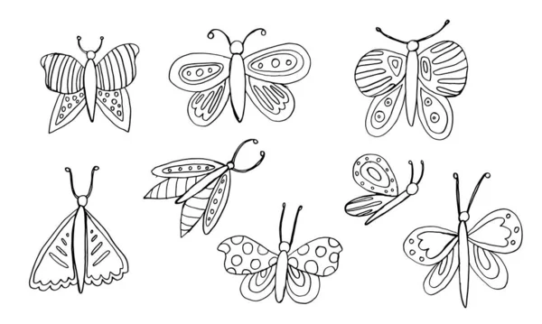 白を基調にした美しいカラフルな蝶 手描きスケッチ — ストックベクタ