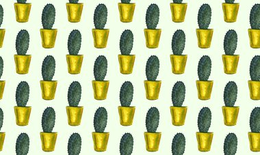 Suluboya kaktüs dikişsiz desen. Suluboya kaktüsler, elle çizilmiş kaktüsler.