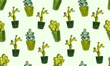 Suluboya kaktüs dikişsiz desen. Suluboya kaktüsler, elle çizilmiş kaktüsler.