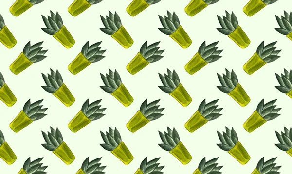 水彩サボテンのシームレスなパターン 水彩のサボテン 手描きのサボテンセット — ストック写真