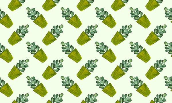 Akvarel Kaktus Bezešvý Vzor Akvarelové Kaktusy Ručně Kreslené Kaktusy — Stock fotografie