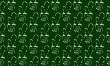 Saksılarda güzel bir el çizimi vektör kaktüsü. desen çizimi