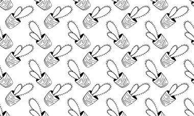 Saksılarda güzel bir el çizimi vektör kaktüsü. desen çizimi