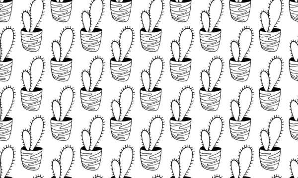 Mignon Vecteur Dessiné Main Cactuse Dans Les Pots Illustration Modèle — Image vectorielle
