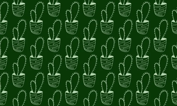 Χαριτωμένο Χέρι Που Διανυσματικά Cactuse Στις Γλάστρες Απεικόνιση Μοτίβου — Διανυσματικό Αρχείο