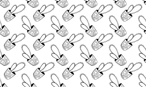 Mignon Vecteur Dessiné Main Cactuse Dans Les Pots Illustration Modèle — Image vectorielle