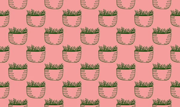 Cute Hand Drawn Vector Cactuse Pots Pattern Illustration — Stock Vector