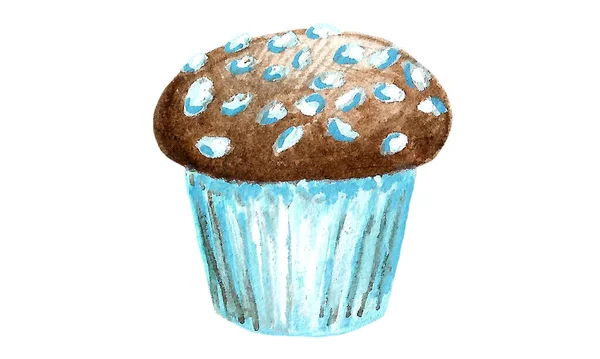 Handgezeichnete Aquarell Schokoladenkuchen Mit Rosa Sahne — Stockfoto