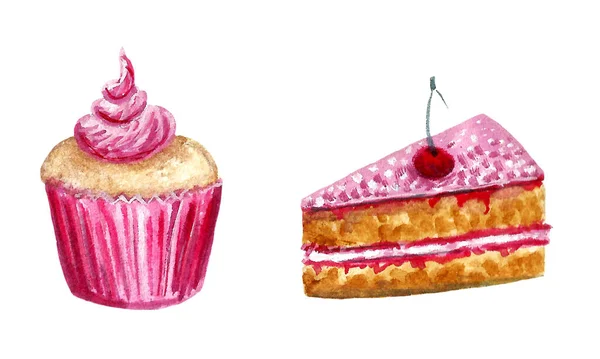 분홍색 크림이 수채화 케이크 — 스톡 사진