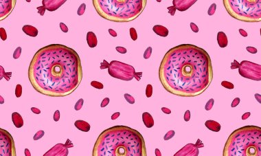 El yapımı suluboya pasta ve dondurma. Baskıda kullanılabilir. desen çizimi.