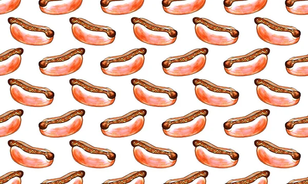 Ručně Kreslené Párky Hot Dog Rychlé Občerstvení Ilustrace — Stock fotografie