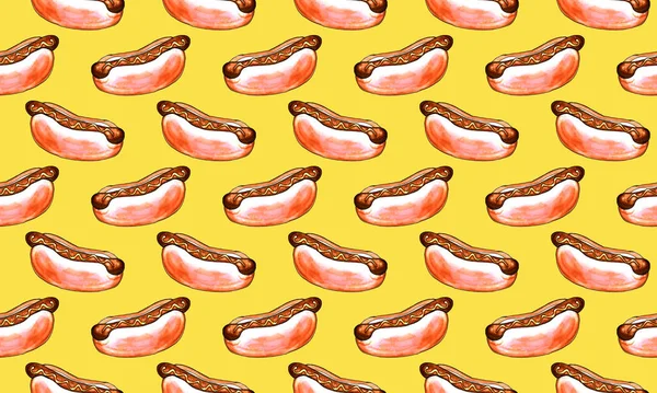 Ručně Kreslené Párky Hot Dog Rychlé Občerstvení Ilustrace — Stock fotografie