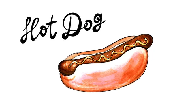 Ručně Kreslený Růžový Burger Ilustrace Fast Food Menu — Stock fotografie