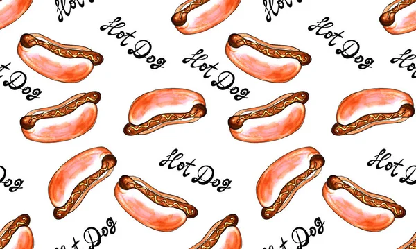 Ručně Kreslené Párky Hot Dog Rychlé Občerstvení Ilustrace — Stock fotografie