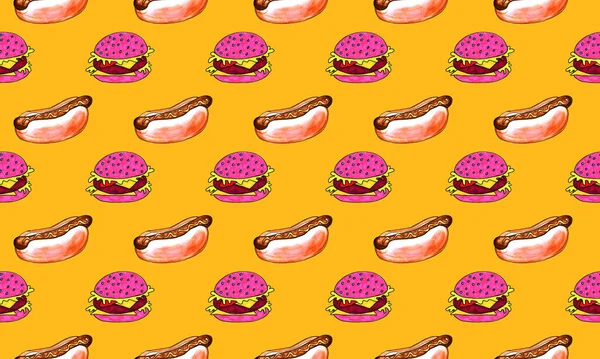 Ręcznie Rysowane Kiełbaski Hot Dog Fast Food Ilustracja — Zdjęcie stockowe