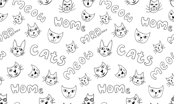 Caligrafia Desenhada Mão Lettering Gato Miau Palavra Bonito Ilustração Vetorial —  Vetores de Stock