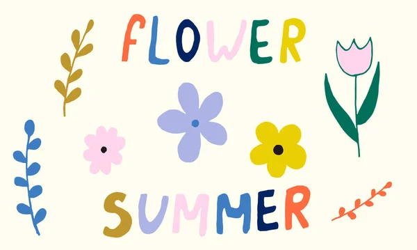 Reihe Einfacher Sommerblumen Zeichnungen Abstrakte Blumenillustration Handgezeichnete Vektorkunst — Stockvektor