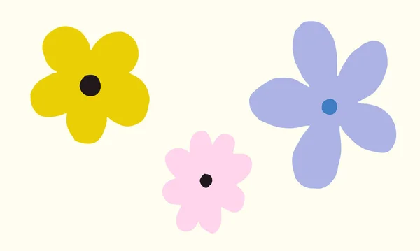 一套简单的夏季花卉素描 抽象的花卉图解 手绘矢量艺术 — 图库矢量图片