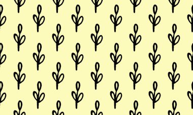 Elle çizilmiş bitki dallarıyla kusursuz desen. Kumaş veya tekstil baskı şablonu. Çiçek tasarım elementi. Bahar ve yaz sembolü. Basit siyah dal çizimini birleştir