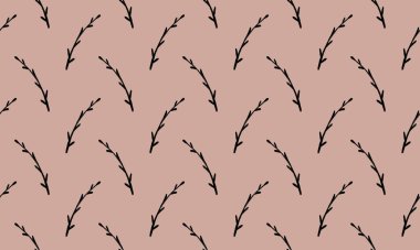 Elle çizilmiş bitki dallarıyla kusursuz desen. Kumaş veya tekstil baskı şablonu. Çiçek tasarım elementi. Bahar ve yaz sembolü. Basit siyah dal çizimini birleştir