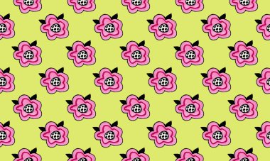 Elle çizilmiş çiçek başlarıyla kusursuz desen. Tekstil ve kumaş deseni. Çiçek tasarım elementi. Bahar ve yaz sembolü