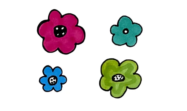 Handritad Samling Blomhuvuden Blommigt Designelement Vår Och Sommarsymbol Markörillustration — Stockfoto