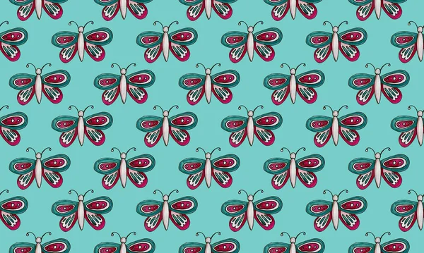 Бесшовный Рисунок Нарисованными Вручную Бабочками Ручной Рисунок Красивого Насекомого Большими — стоковое фото