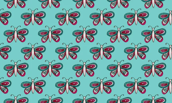 Seamless pattern with hand drawn butterflies. Hand drawn illustration of pretty insect with big beautiful wings. Natural design