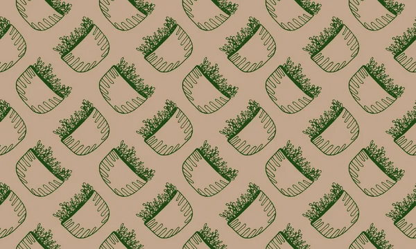 Patrón Sin Costura Vectorial Con Hierbas Dibujadas Mano Planta Interior — Vector de stock