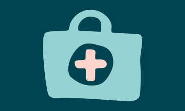 Vektör el çizimi tıp illüstrasyonu. İlk yardım çantası simgesini karala