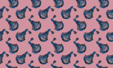 Elle çizilmiş parfüm şişeleriyle kusursuz desen. Güzellik ve moda aksesuarı