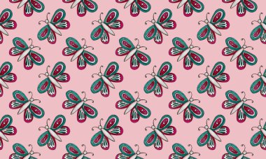 Elle çizilmiş kelebeklerle kusursuz desen. Büyük güzel kanatları olan güzel bir böceğin el çizimi. Doğal tasarım