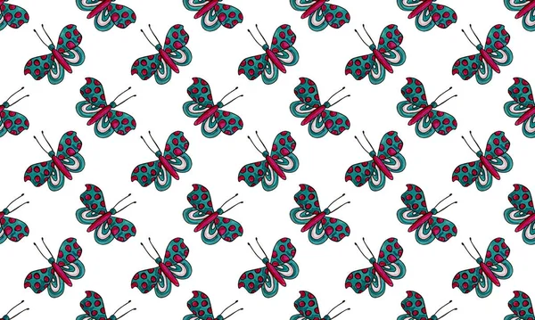 Seamless pattern with hand drawn butterflies. Hand drawn illustration of pretty insect with big beautiful wings. Natural design