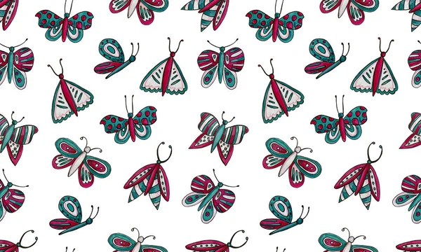 Patrón Sin Costuras Con Mariposas Dibujadas Mano Ilustración Dibujada Mano —  Fotos de Stock