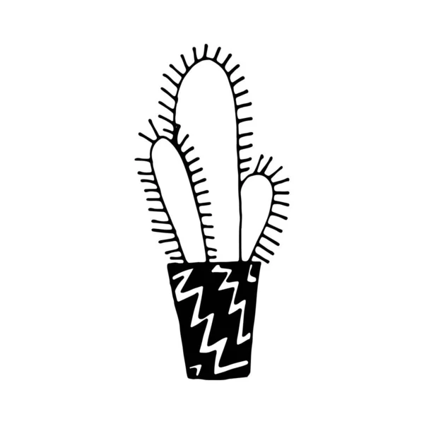 Handgetekende Vectorillustratie Van Cactus Pot Doodle Schets Tekening Geïsoleerd Witte — Stockvector