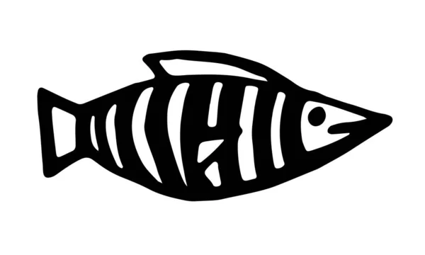 Ilustrasi Vektor Gambar Tangan Ikan Doodle Menguraikan Ilustrasi Makhluk Laut - Stok Vektor