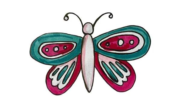 Ручной Рисунок Маркера Бабочки Красивое Насекомое Большими Красивыми Крыльями Естественный — стоковое фото