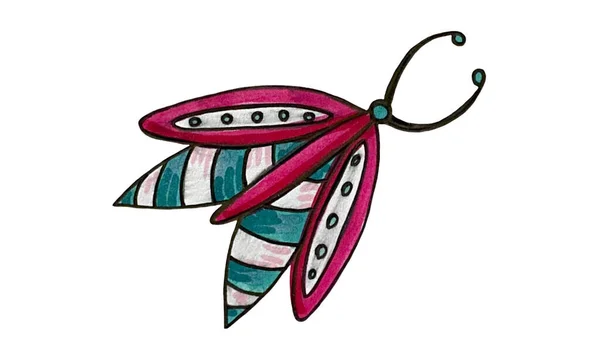 Handgezeichnete Marker Illustration Des Schmetterlings Hübsches Insekt Mit Großen Schönen — Stockfoto
